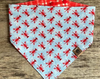 Lobster Snap On Dog Bandana, Summer Bandana, Maine Dog Bandana, Reversible Personalized Bandana, New Puppy Gift, Dog Kerchief, Dog Scarf