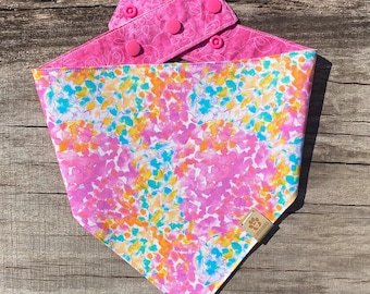 The "Poppin in Pink" Snap Style Reversible Bandana, Personalized Dog Bandana, Dog Bandanna, Dog Scarf, Puppy Scarf