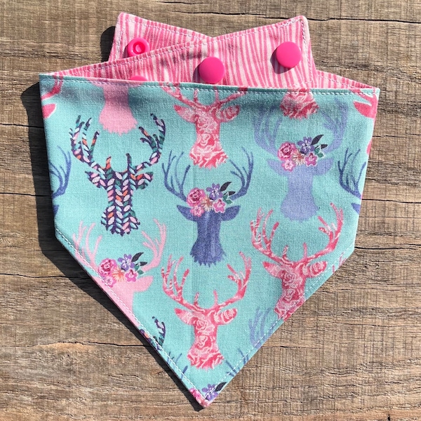 CLEARANCE Colorful Deer Snap Style Reversible Bandana, Wildlife Bandana, Personalized Dog Bandana, Dog Bandanna, Dog Scarf, Puppy Scarf