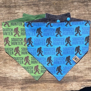 Squatch Hunter Snap Style Reversible Bandana, Sasquatch, Yeti, Bigfoot, Personalized Dog Bandana, Dog Bandanna, Dog Scarf, Puppy Scarf