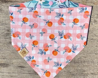 The "Peaches" Snap Style Reversible Bandana, Personalized Dog Bandana, Dog Bandanna, Dog Scarf, Puppy Scarf