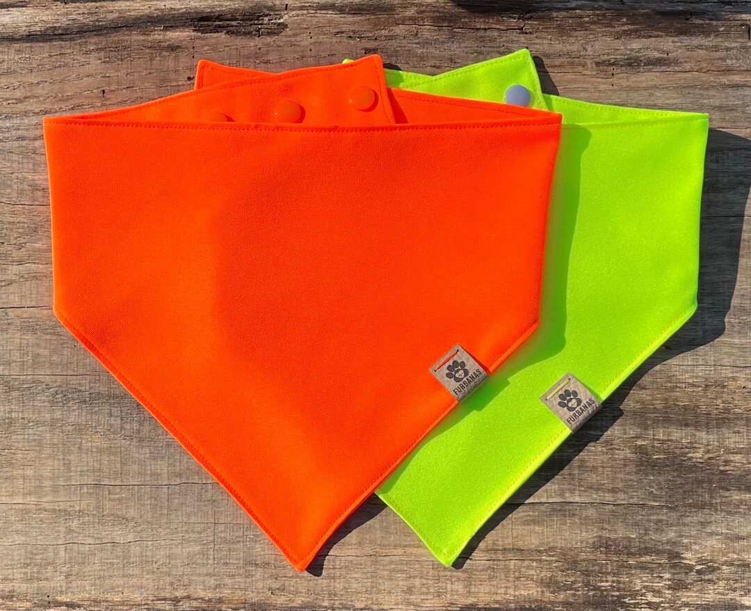 Hunters Orange Snap Style Bandana, Safety Yellow Snap Style Bandana, Personalized Dog Bandana