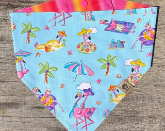 The "Flamingos" Snap Style Reversible Bandana, Personalized Dog Bandana, Dog Bandanna, Dog Scarf, Puppy Scarf