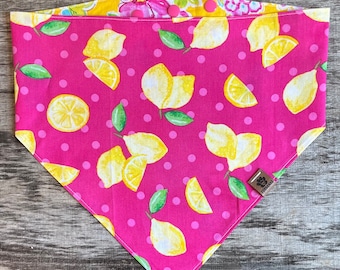 The Pink Lemonade Snap Style Reversible Bandana, Summer Dog Bandana, Personalized Dog Bandana, Dog Bandanna, Dog Scarf, Puppy Scarf