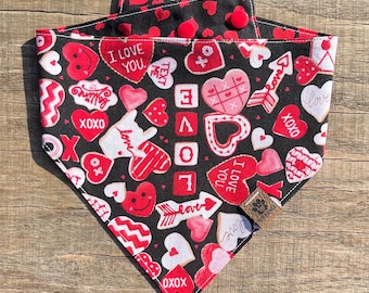 Valentines Day Cookies Snap Style Reversible Bandana, Valentines Dog Bandana, Personalized Dog Bandana, Dog Bandanna, Dog Scarf, Puppy Scarf