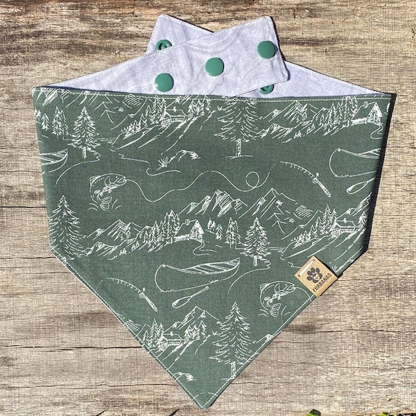 The "Canoe" Snap Style Reversible Bandana, Personalized Dog Bandana, Dog Bandanna, Dog Scarf, Puppy Scarf