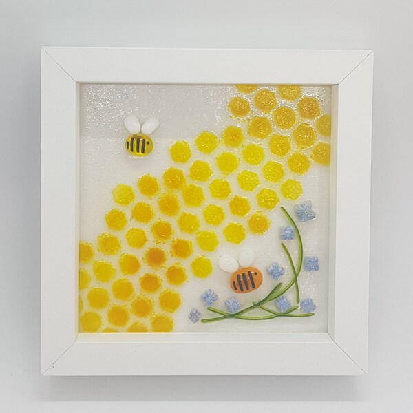 Bumblebee and Honey Fused Glass Picture