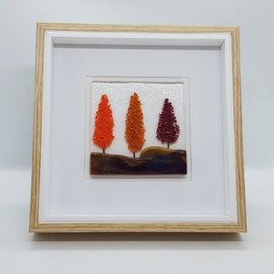 Autumnal Orange Trees Fused Glass Picture