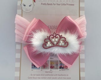 Pink Satin Bow Headband with Tiara: Baby & Toddler