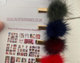 Mini Pom Pom Hair Clips: 3cm Faux Fur Bobbles (Set of 5)