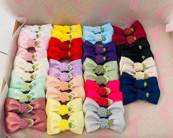 Mini Flower Embroidered Hair Bows: 19 Pairs Baby Girl Ponytail Clips