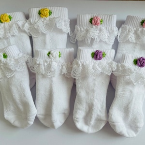 4 Pairs Baby Socks with Flower Embroidery Handmade Made in UK Any Colour available Next Sock Soft