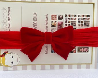 Red Velvet Baby Headbands Girl Toddler Newborn Bow Soft Band Christmas Bow