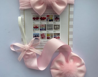 Pink Satin Bow 2.5 Inch Pom Pom With Pacifier Clip