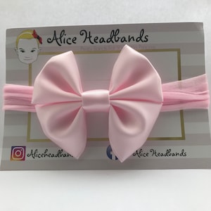 Pink Satin Bow Headband: Soft Newborn Christening Band