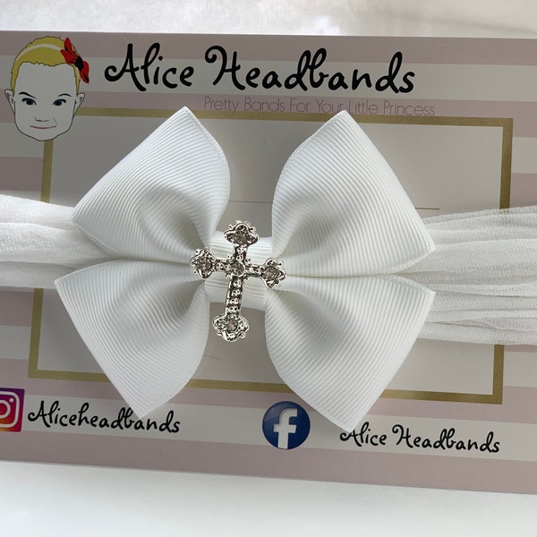 Baby Christening Headband With Cross Stocking Bands Baptism Wedding Headband Headband Newborn Christening Headband Band or Hair Clip