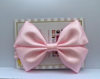 Pink Satin Big Bow Baby Headband: Newborn - 18 Months
