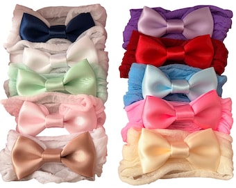 10 Mini Satin Bow Headbands Tiny bow For Baby Girl Size 2.5 inch