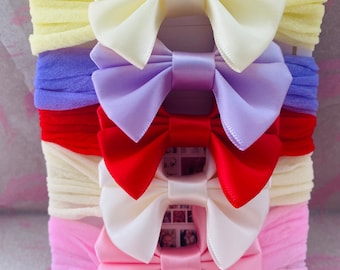 Mini Satin Bow Baby Headband Set: Newborn Photography Prop, Christening