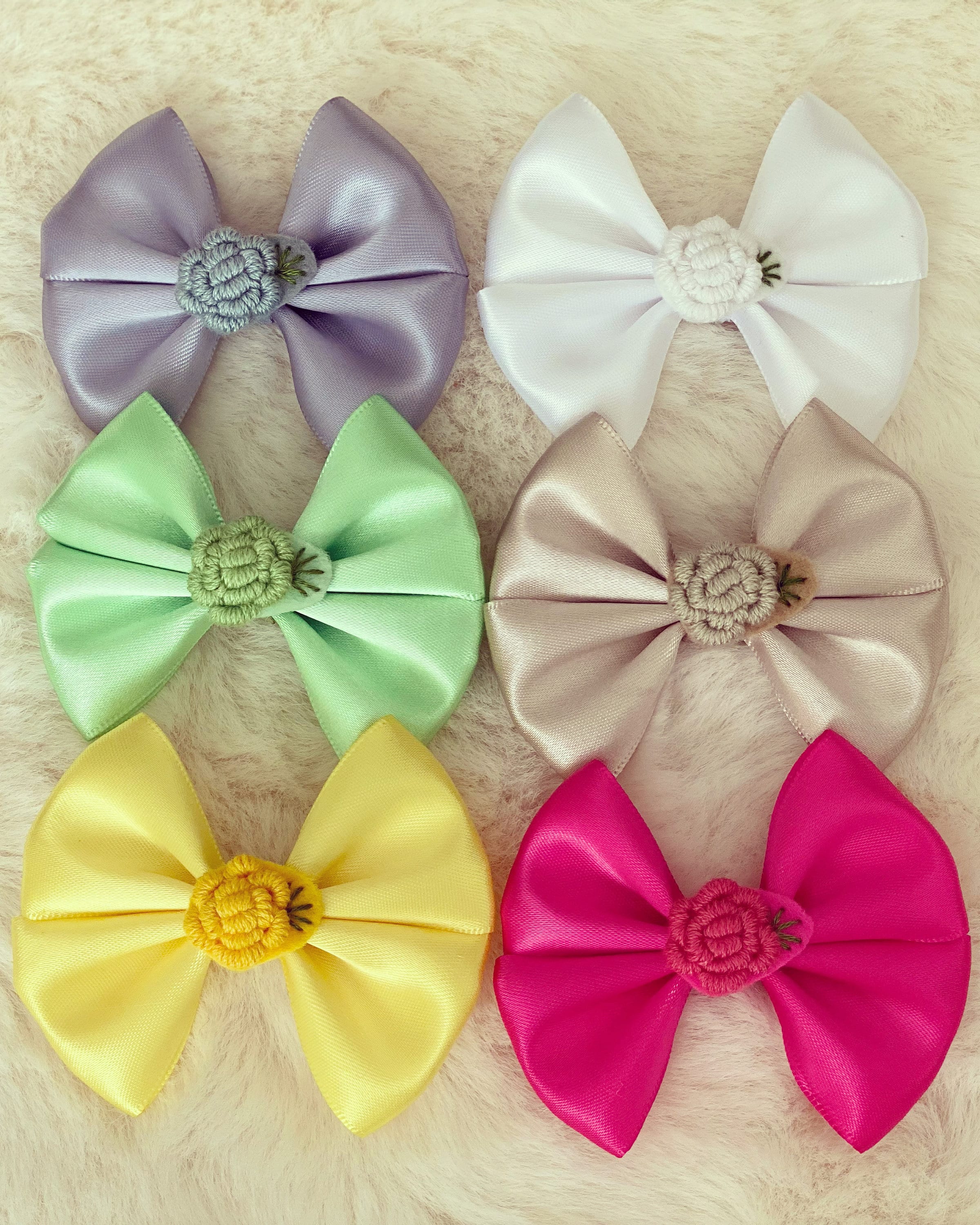 Satin Bow Baby Headbands 6 Bows Set 3 inch Bow Embroidery Flower Soft Band/Clip 