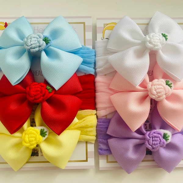 6 Baby Headband with Embroidery Set Matching Nylon Band Soft Band Fit Newborn Girl Bow Photoshoot