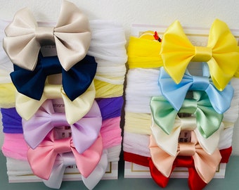 Satin Bow Baby Headband Set: 2-Inch Newborn Bows on Soft Band