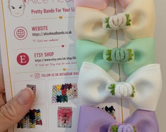 5 Handmade Baby Bows: 2 Inch Flower Embroidery Clips, UK Made