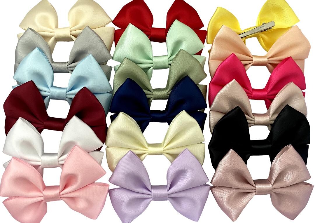 Set of 18 Colourful Hair Bow Clips – Soft Satin Bows for 