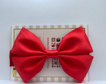 Red Satin Bow Baby Headband: 6 Inch Big Bow, Soft Nylon Band