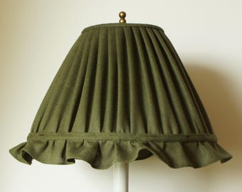 Linen Ruffle Lampshade in Dark Green