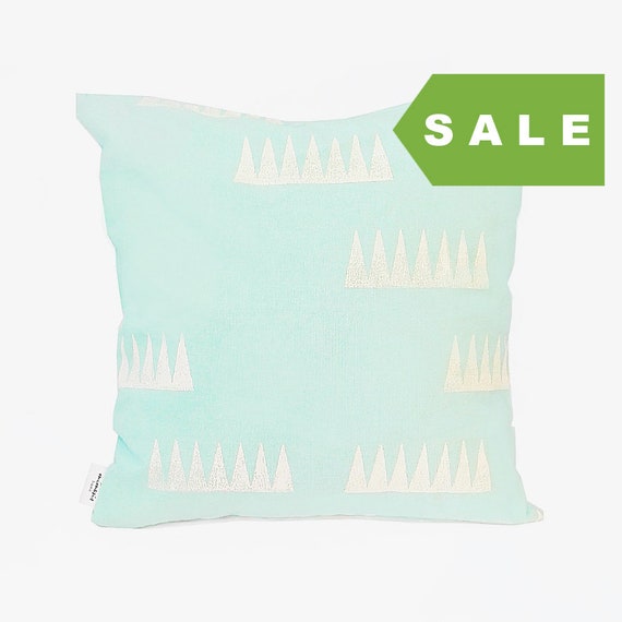 Hand Printed Mint Cushion Block Printed Pillow Nordic Etsy