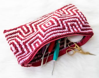 Illusion Square CROCHET POUCH PATTERN | Crochet Zipper Pouch | Crochet Pouch with Zipper Pattern | Mosaic Crochet Pattern