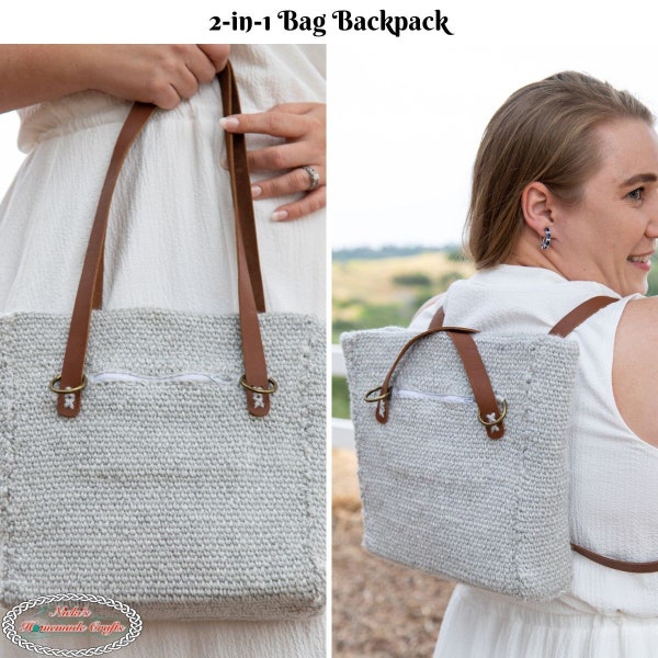 2-in-1 CROCHET Bag Backpack PATTERN PDF Download with Leather Straps, 3 Video Tutorials + Great Gift or for Running Errands + Date Nights