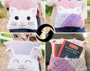 Reversible Cat Bunny CROCHET BAG Pillow PATTERN | C2C Crochet Pattern | Bag Pattern Crochet | With Crochet Book Pouch