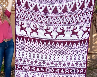 Christmas BLANKET Mosaic CROCHET PATTERN | Crochet Blanket Pattern | Christmas Blanket Crochet Pattern | Mosaic Crochet Pattern