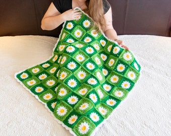CROCHET Daisy Granny Square BLANKET PATTERN using Linked Crochet | Crochet Granny Square Blanket | Baby Crochet Blanket Pattern