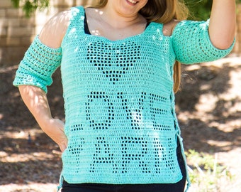 I Love Yarn Filet Crochet Top Pattern | Filet Crochet Patterns | Crochet Top Pattern | Easy Crochet Top | Crochet Top Women