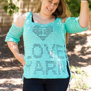 I Love Yarn Filet Crochet Top Pattern | Filet Crochet Patterns | Crochet Top Pattern | Easy Crochet Top | Crochet Top Women
