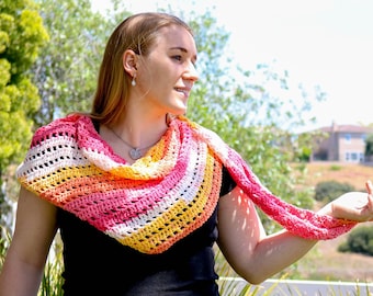 CROCHET SCARF PATTERN | Striped Scarf Pattern | Crochet Spring Scarf | Crochet Shawl Pattern