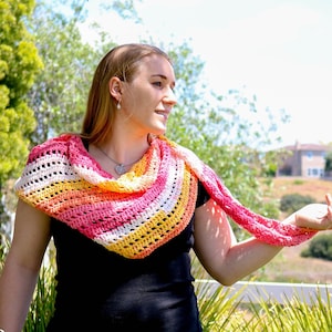 CROCHET SCARF PATTERN Striped Scarf Pattern Crochet Spring Scarf Crochet Shawl Pattern image 1