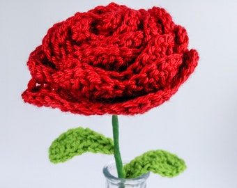 Crochet Pattern: ROSE with Wired Stem and Leaves *Love, Valentine's Day, Flower, Heart, Wedding, Birthday