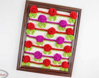 CROCHET FLOWER PATTERN  | Crochet Rose | Crochet Mother's Day Gift Pattern | Rosebuds Picture Frame