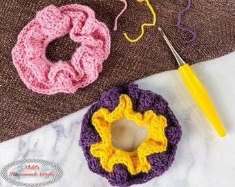 Crochet hair scrunchie pattern, fast crochet pattern, hair tie bracelet, unique hair accessories, easy crochet pattern, crochet accessories