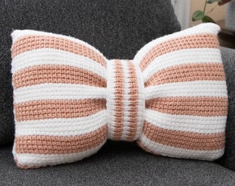 Modello CUSCINO A FIOCCO ALL'UNCINETTO tunisino con tasche / Cuscino con fiocco a strisce / Cuscino rettangolare a strisce /Grande regalo / Pdf scaricabile digitale