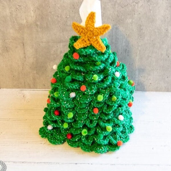 Motif de couverture de boîte à mouchoirs en forme d'arbre de Noël au CROCHET pour les vacances, la décoration, la saison des cadeaux, idéal même pour le stockage de fils