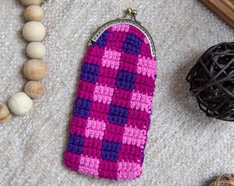 Plaid CROCHET EYEGLASS CASE | Crochet Eyeglass Holder | Crochet Glasses Case | Crochet Clasp Coin Purse | Crochet Christmas Gifts