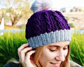 CROCHET HAT PATTERN | Winter Crochet Hat | Crochet Beanie Pattern | Crochet Pom Pom Hat | Ribbed Cable Textured Beanie