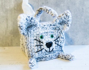 CROCHET CAT Tissue Box Cover PATTERN | Crochet Tissue Holder | Crochet Cat Pattern | Tissue Box Crochet Pattern