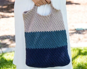 Striped CROCHET Tote Bag Pattern - Sturdy, Useful and Elegant Bag for Projects, School, College, Work and Books