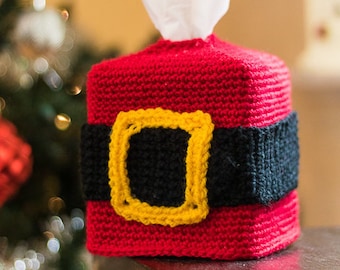 Santa Belt Tissue Box Cover CROCHET PATTERN | Crochet Santa Pattern | Christmas Crochet Pattern | Holiday Crochet | Crochet Santa Decor